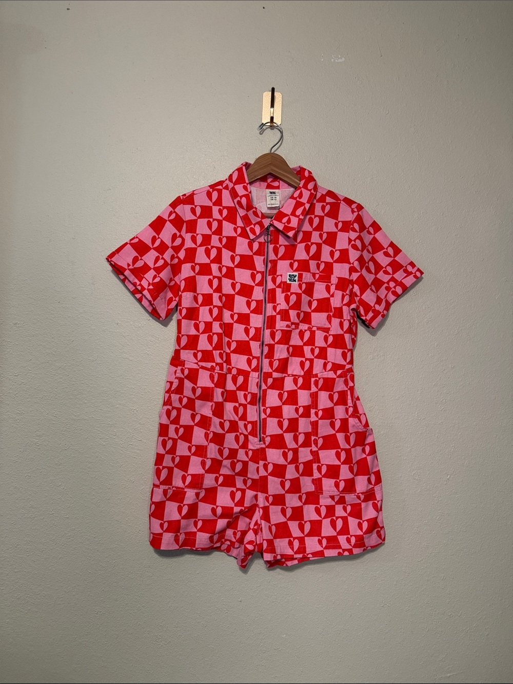Lucy & Yak heart Ragan Short Romper Size 12 Organic Cotton